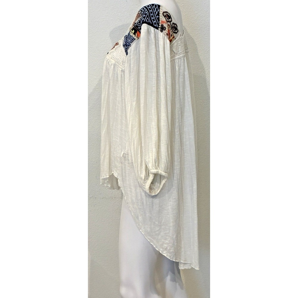 Free People Free Bird Embroidered Hi Lo Peasant Top Sz L Flowy Boho Renaissance‎ - Picture 4 of 13